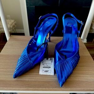 Zara - Blue Patent Metallic Slingback Heels